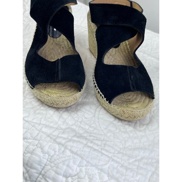 Bettye Muller Women 7 Espadrille Black Suede Strap Wedge Heel Vacation Sandal - Picture 9 of 11
